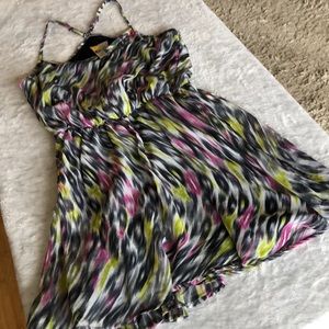 Mini dress with racer back straps. Fully lined